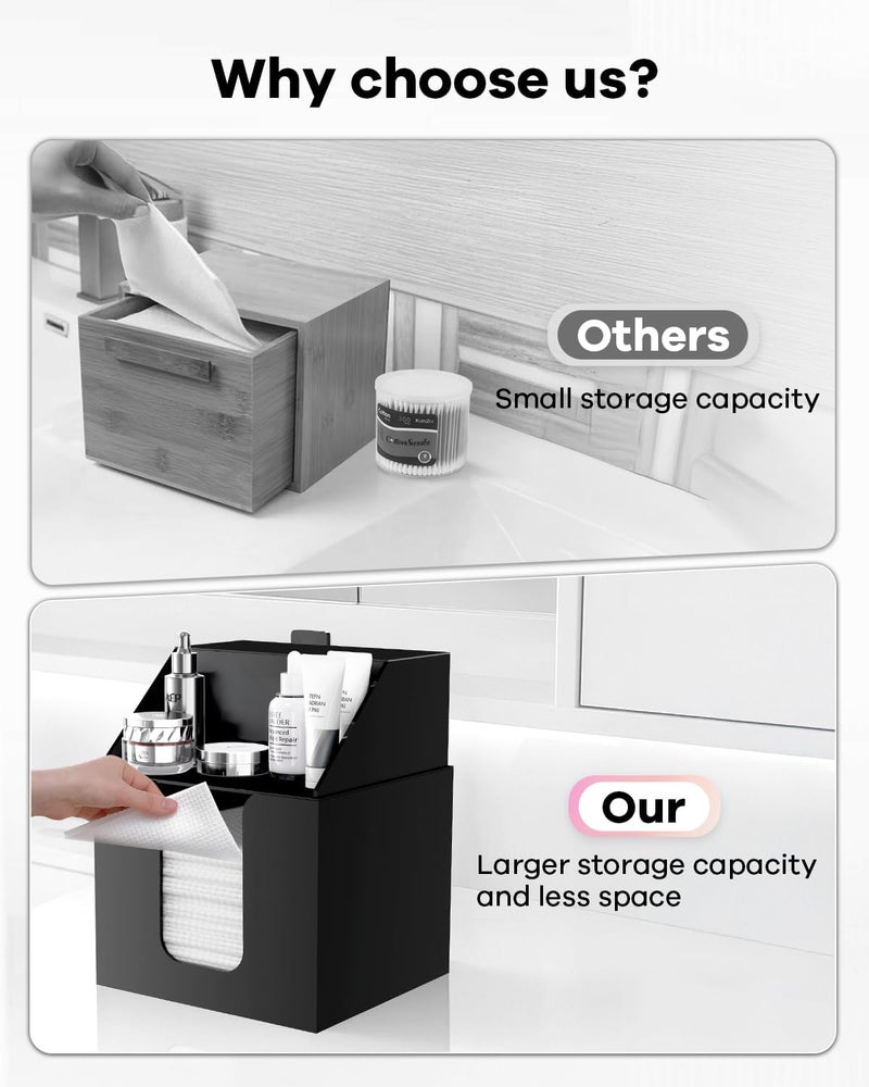 TAINESS Disposable Facial Towels Storage Box Compatible with Clean Skin Club Clean Towel XL - Cotton Pads - Swabs Upgraded Double Layer Acrylic Storage Container Face Towel Holder (Matte Black) - Image 5